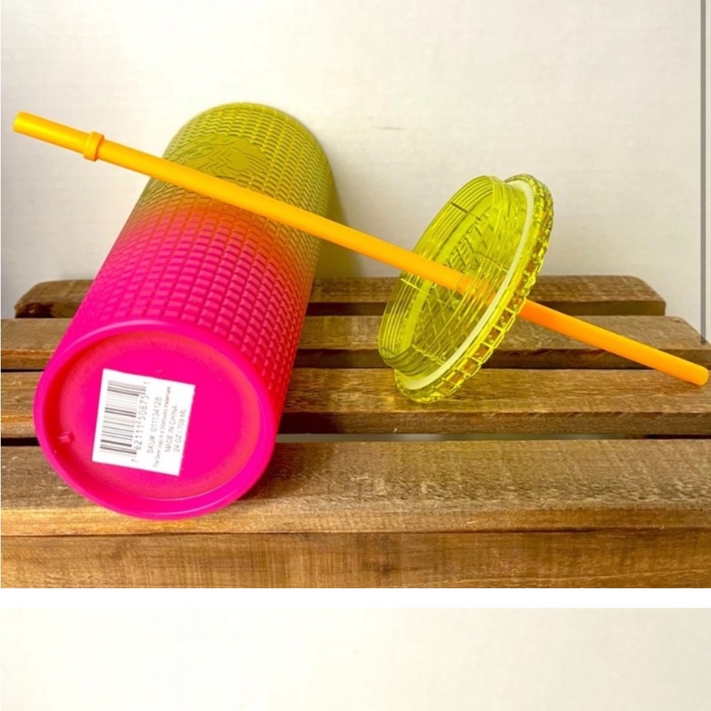 Starbucks Lemon Yellow Pink Gradient Ombre Grid 24oz Venti Tumbler Cup - Picture 3 of 3